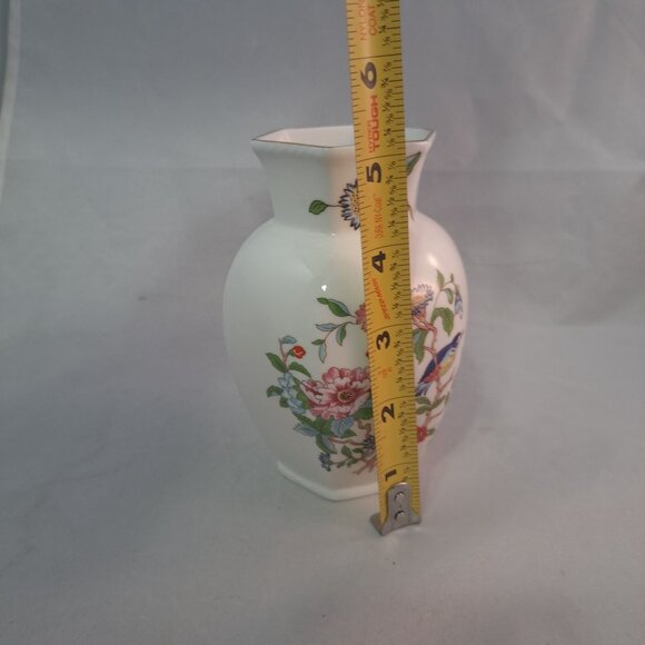 Aynsley England Bone China Pembroke Floral Vase 5" Hexagonal Gold Trim Vintage - Picture 7 of 8